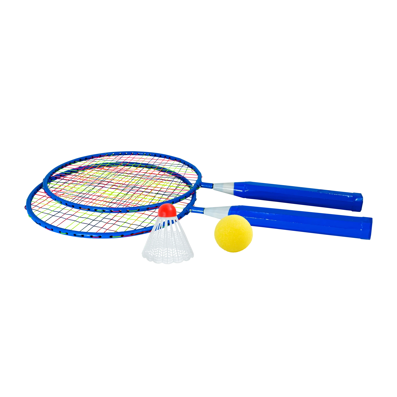 Kit de badminton infantil com 02 raquetes de aço, 01 volante e 01 bola de espuma Pista e Campo