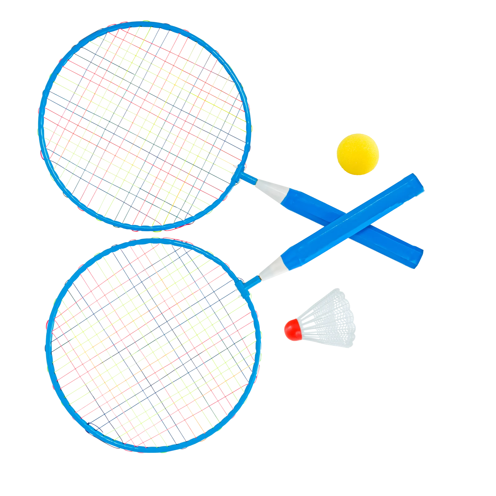 Kit de badminton infantil com 02 raquetes de aço, 01 volante e 01 bola de espuma Pista e Campo