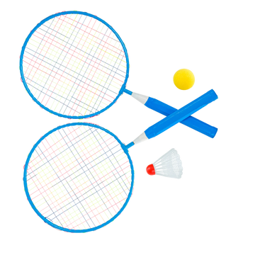 Kit de badminton infantil com 02 raquetes de aço, 01 volante e 01 bola de espuma Pista e Campo
