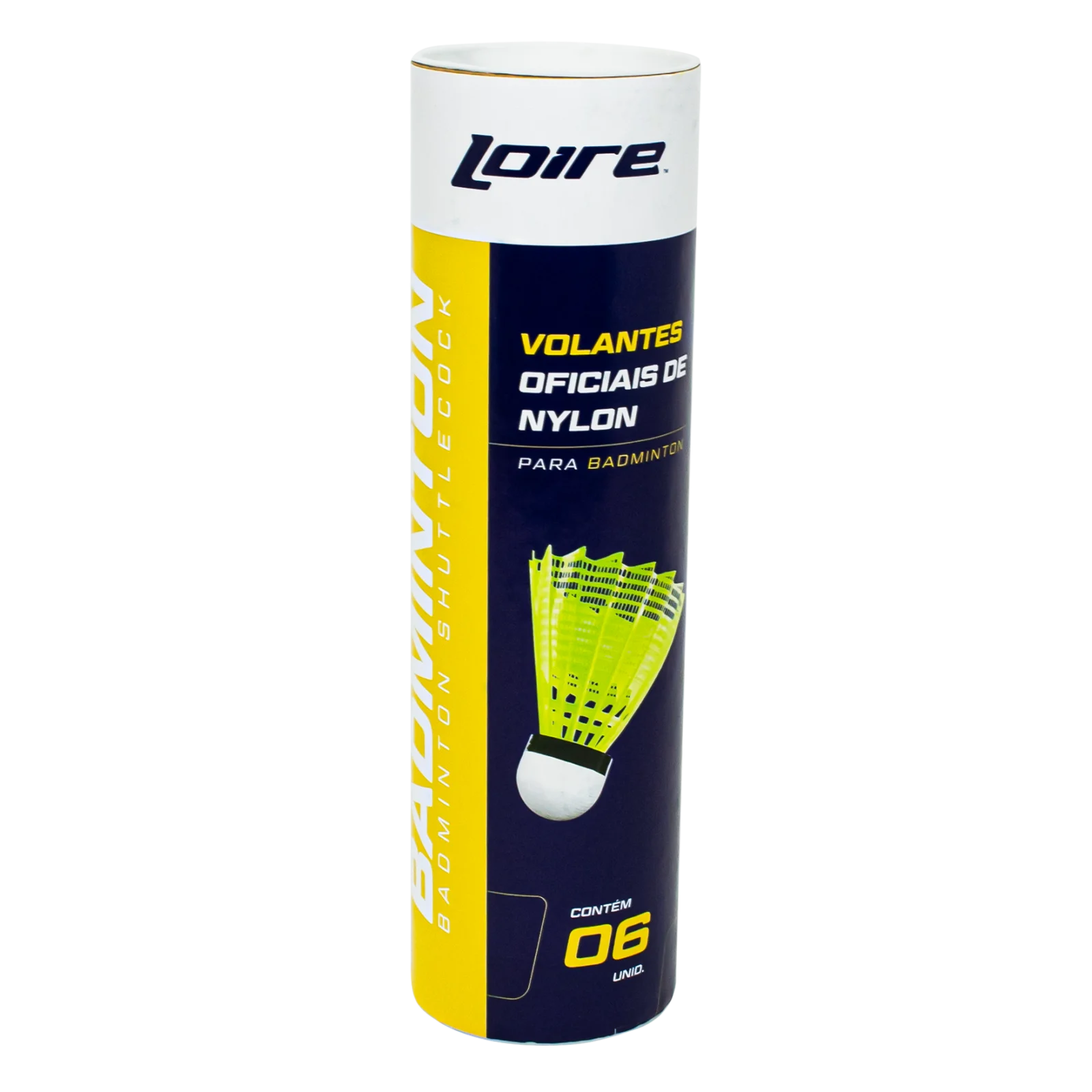 Volante peteca de badminton de nylon Loire - tubo com 06 und